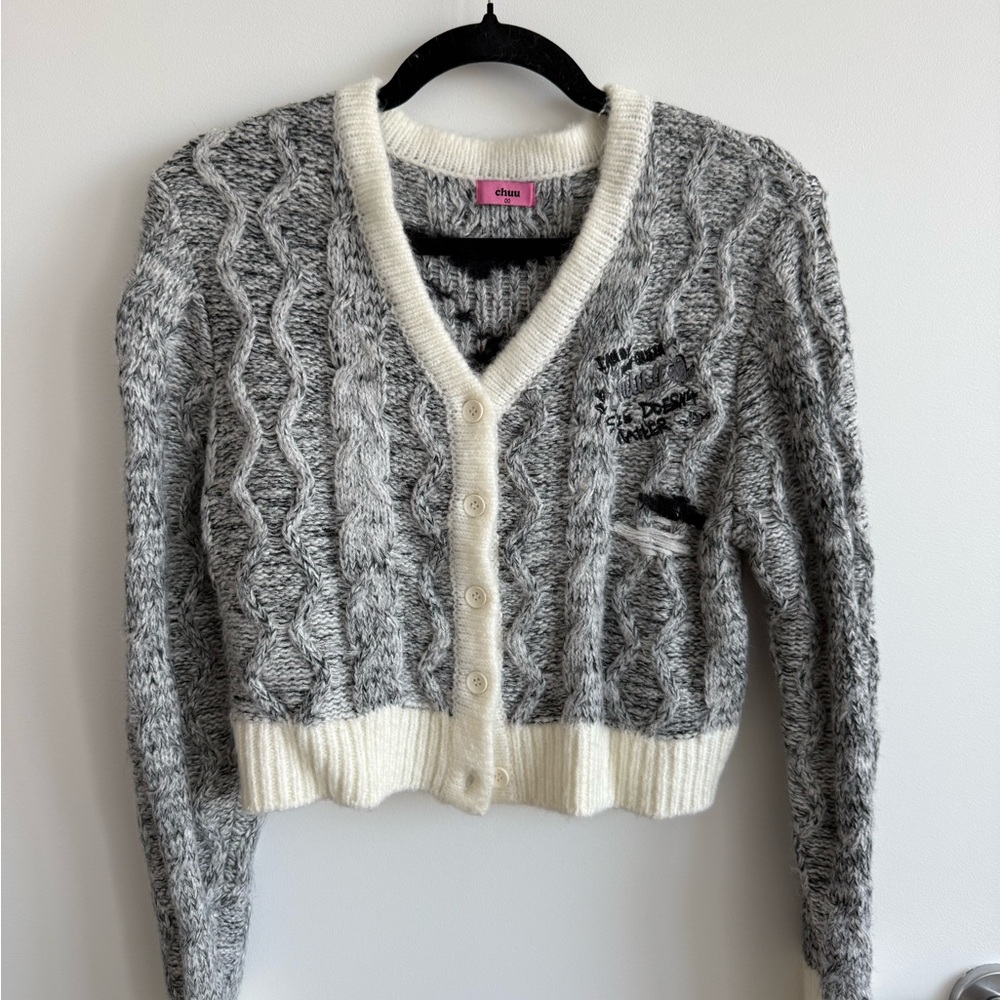 Chaps Black and Cream Cable Knit Cardigan